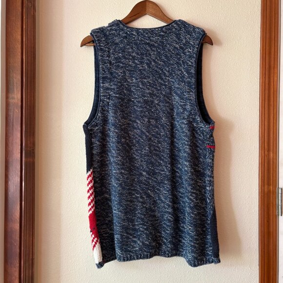 EUC VTG Sweater Vest Knit Red White Blue Stars Stripes Fourth of July 4th Size L - Picture 4 of 7